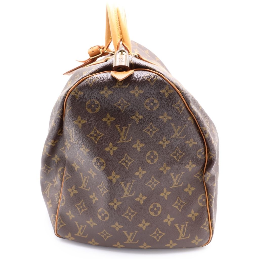 Louis Vuitton Monogram Keepall 55 Boston Bag Travelbag Brown Leather Gold — view 3