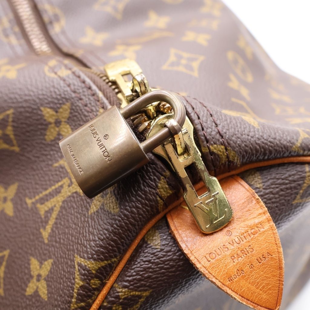 Louis Vuitton Monogram Keepall 55 Boston Bag Travelbag Brown Leather Gold — view 7