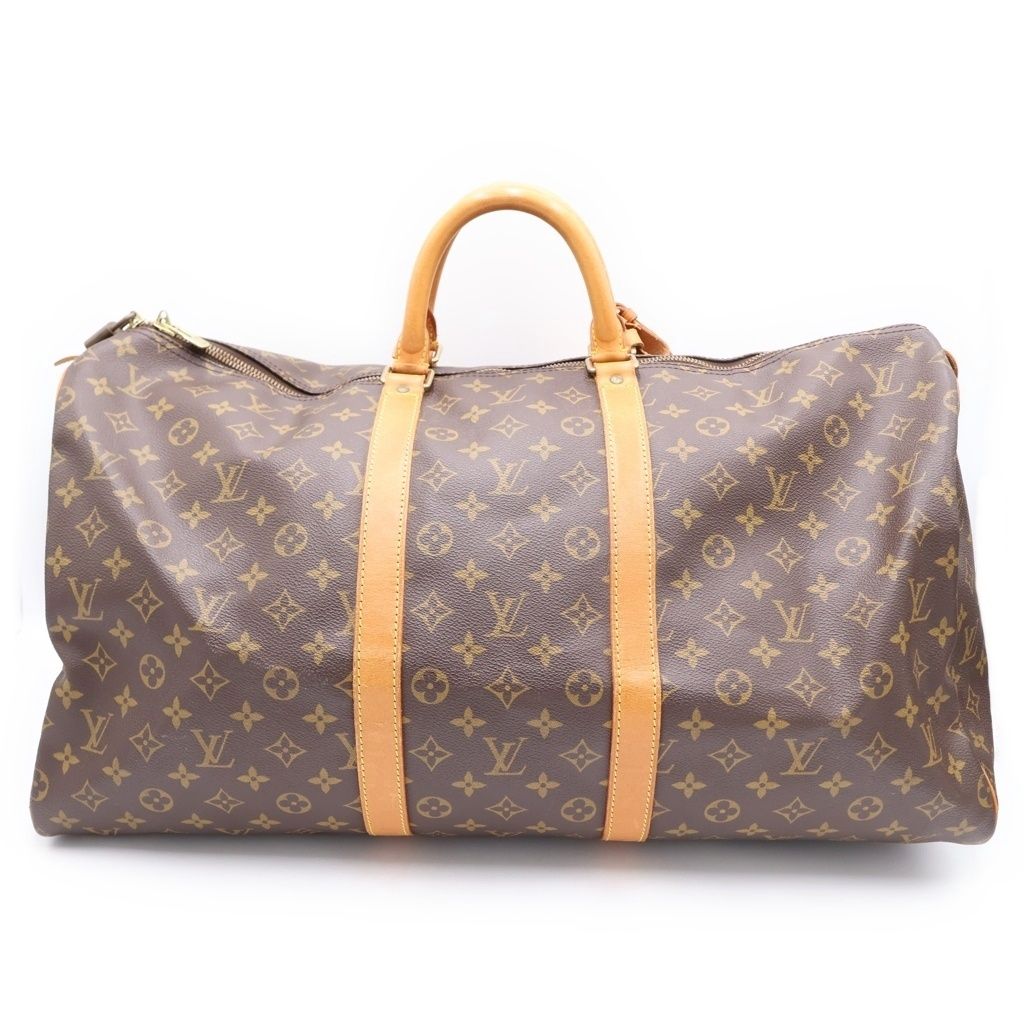 Louis Vuitton Monogram Keepall 55 Boston Bag Travelbag Brown Leather Gold — view 2