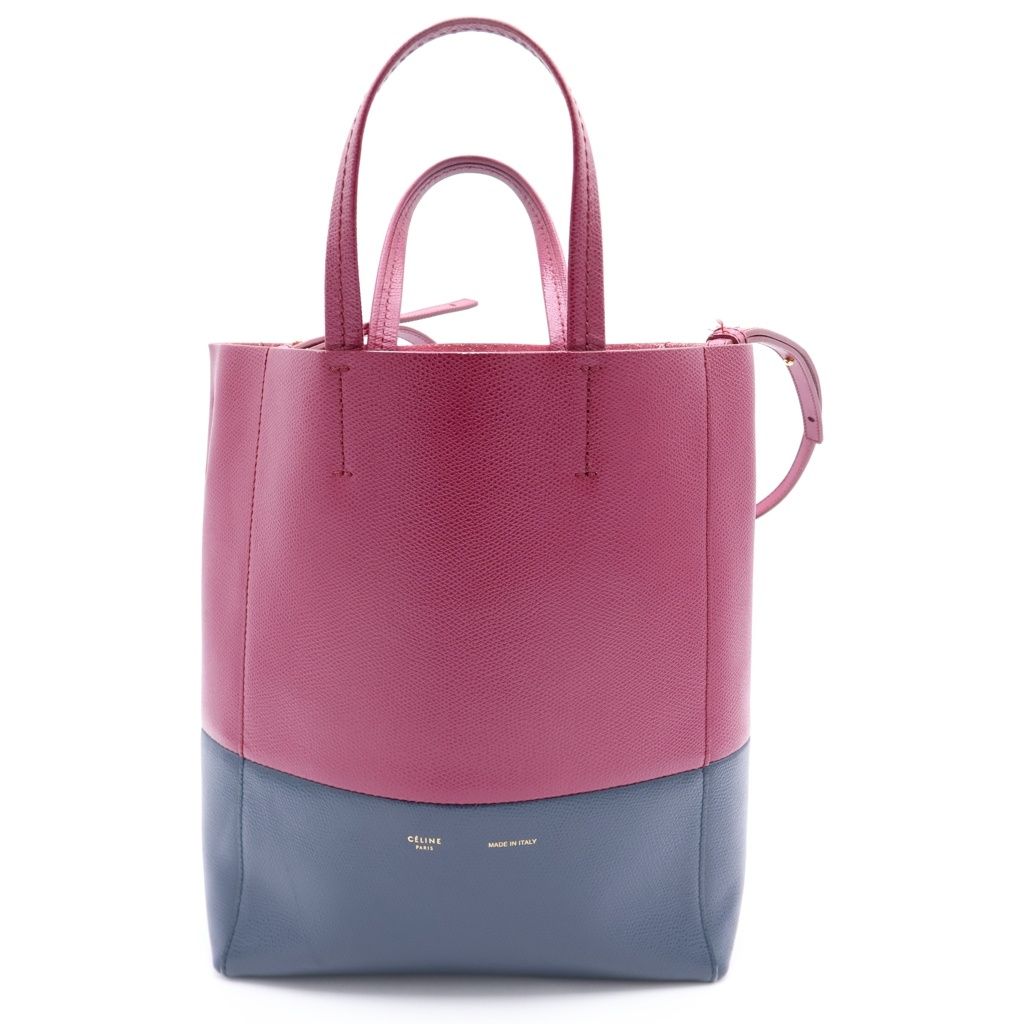 Celine Tee Shoulder Bag Tote Leather Purple Navy
