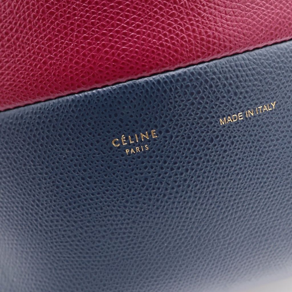 Celine Tee Shoulder Bag Tote Leather Purple Navy — view 6
