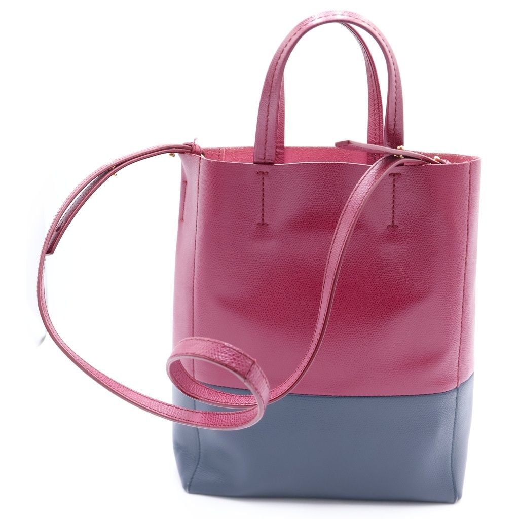 Celine Tee Shoulder Bag Tote Leather Purple Navy — view 2
