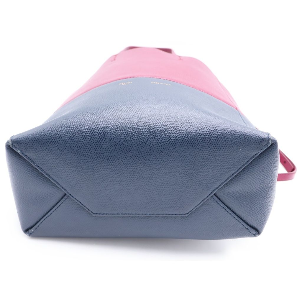 Celine Tee Shoulder Bag Tote Leather Purple Navy — view 4