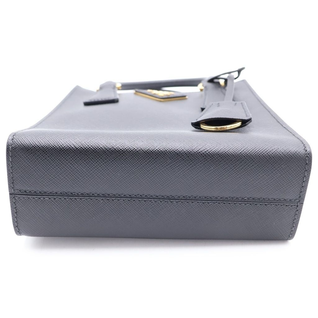 Prada Triangle Logo 2-Way Shoulder Bag Minihandbag Black Saffiano Leather Gold — view 4
