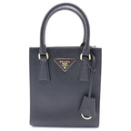 Prada Triangle Logo 2-Way Shoulder Bag Minihandbag Black Saffiano Leather Gold