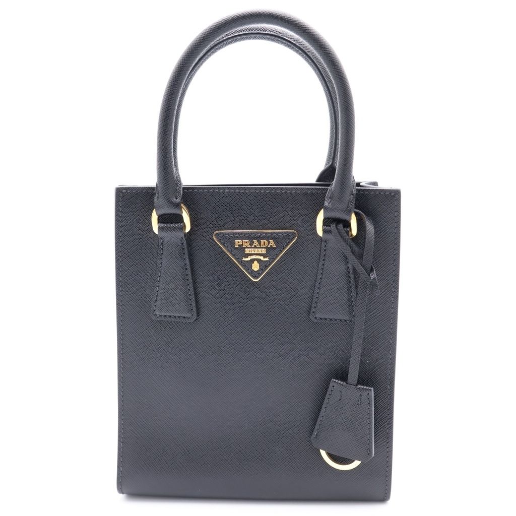 Prada Triangle Logo 2-Way Shoulder Bag Minihandbag Black Saffiano Leather Gold