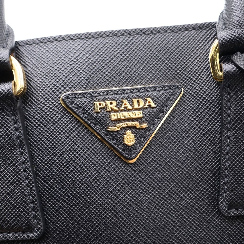 Prada Triangle Logo 2-Way Shoulder Bag Minihandbag Black Saffiano Leather Gold — view 6
