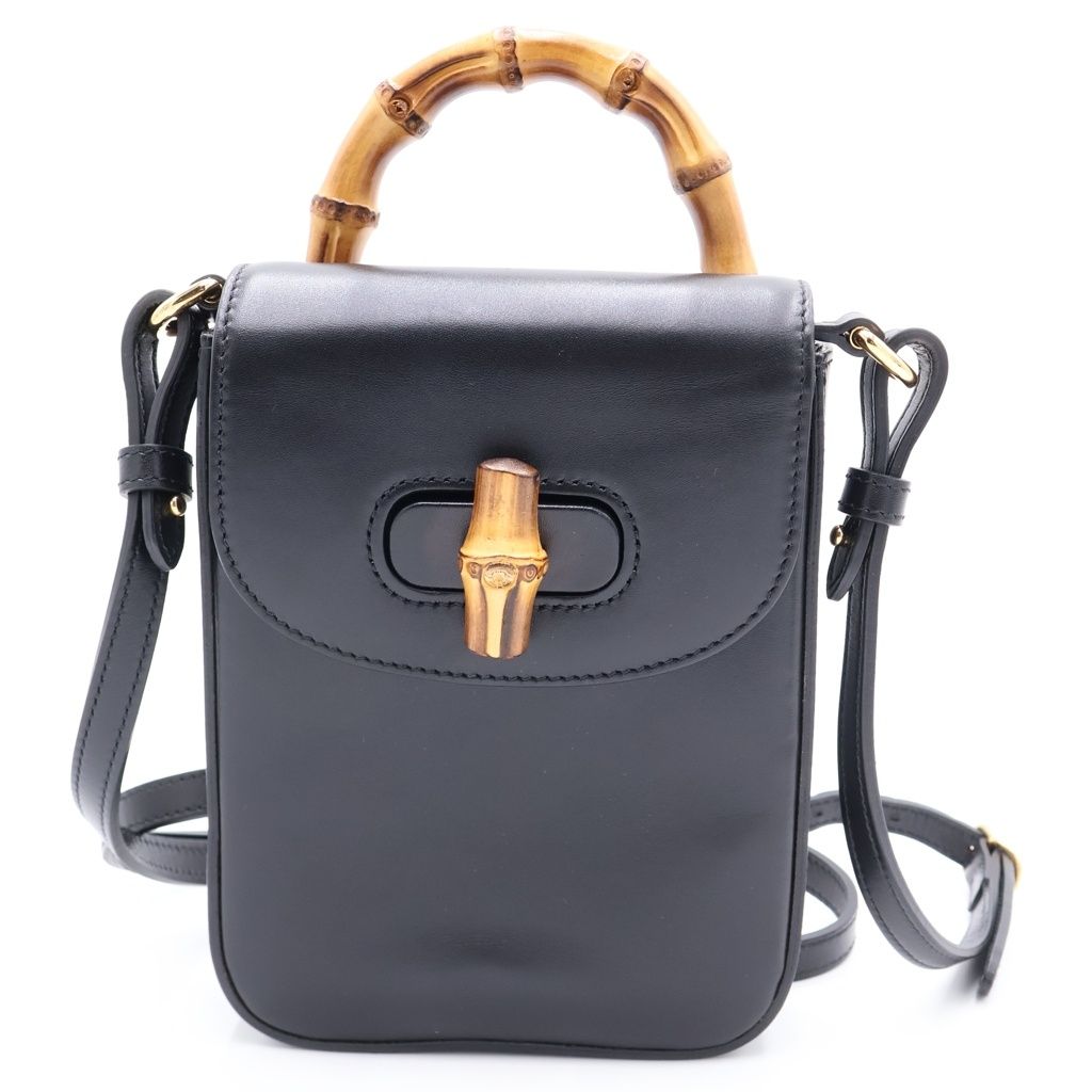 Gucci Shoulder Bag Minihandbag Black Leather Gold