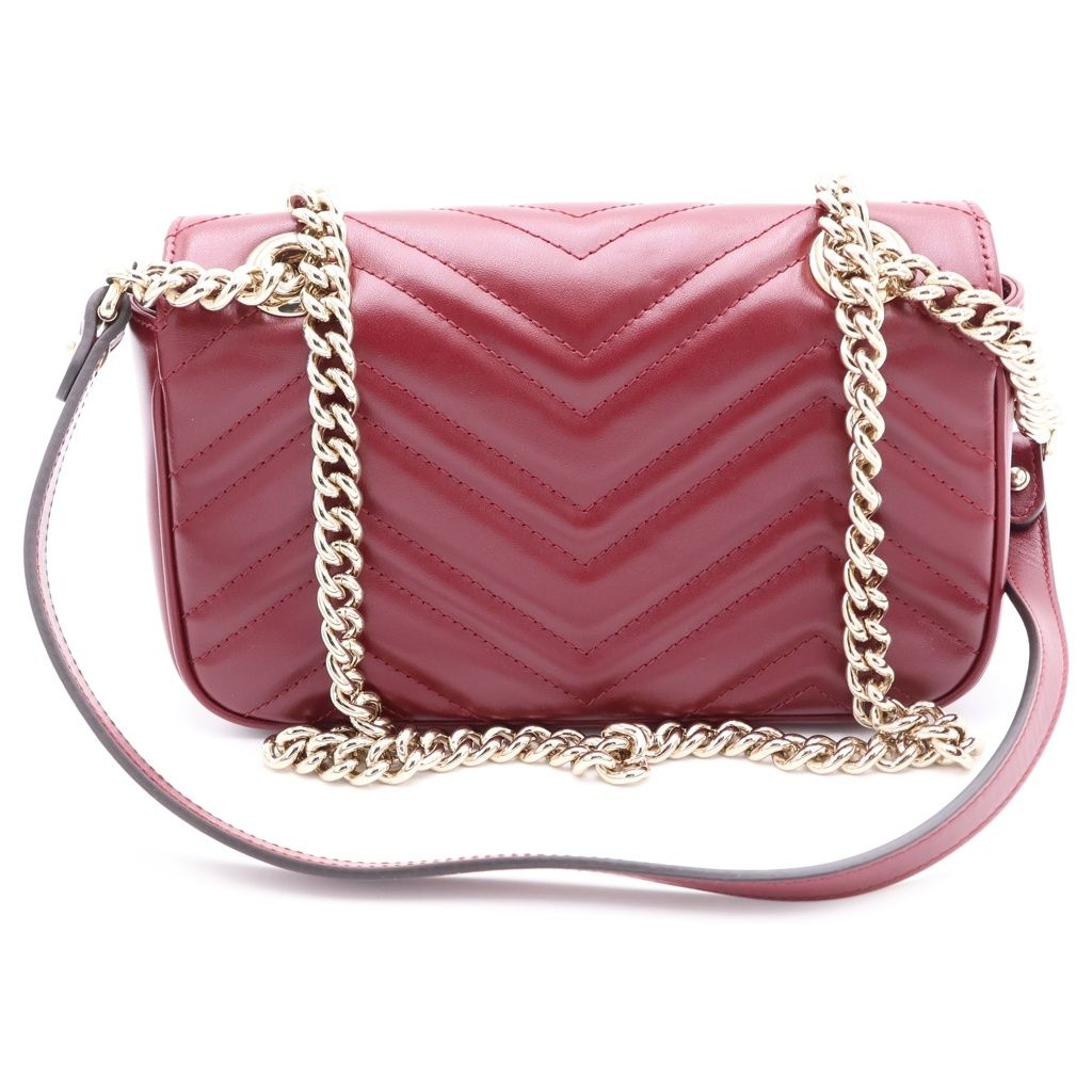 Gucci GG Marmont Chain Shoulder Bag Bordeaux Leather Gold — view 2