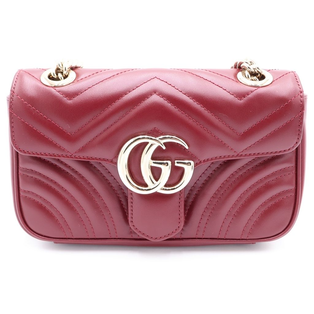 Gucci GG Marmont Chain Shoulder Bag Bordeaux Leather Gold