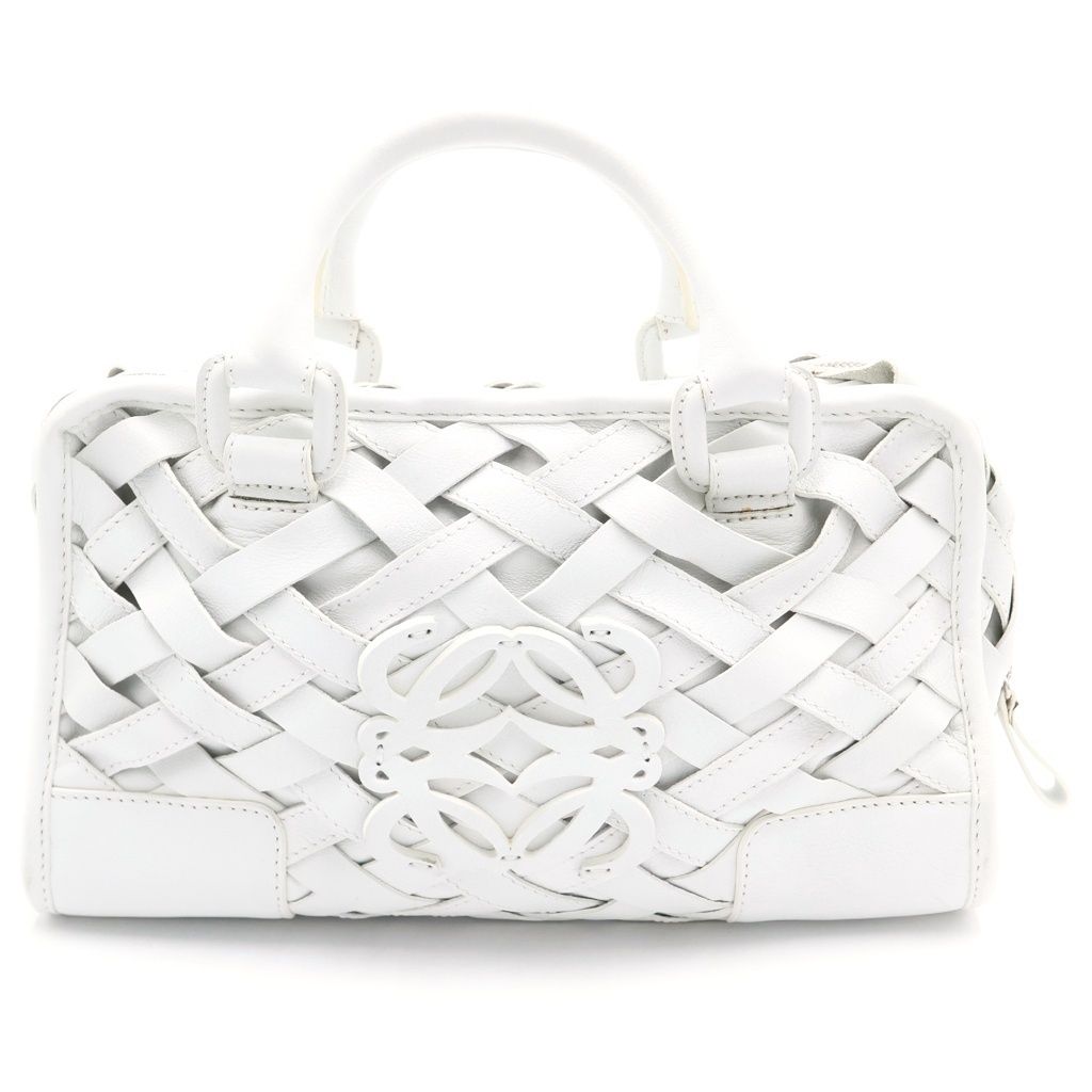 Loewe Amazona 28 Boston Bag White Leather Silver