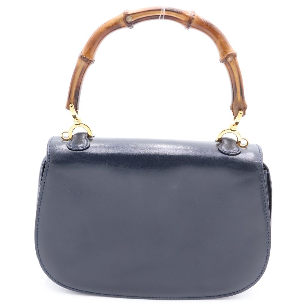 Gucci Bamboo Handback 2-Way Back Leather Navy Handbag — view 2