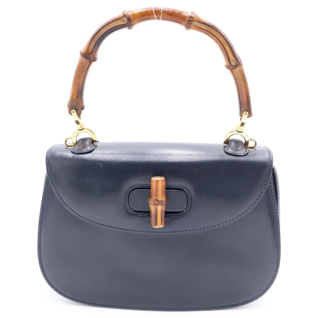 Gucci Bamboo Handback 2-Way Back Leather Navy Handbag
