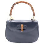 Gucci Bamboo Handback 2-Way Back Leather Navy Handbag