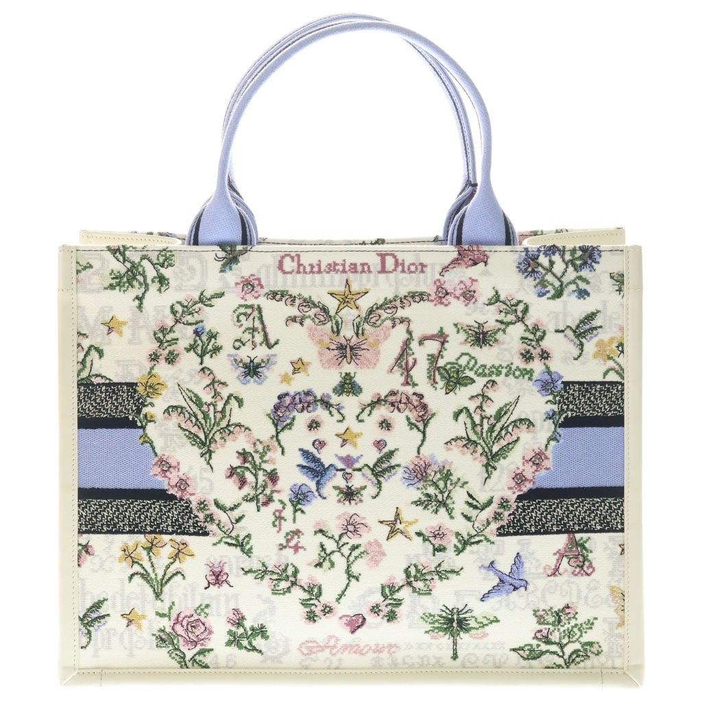 Dior Book Tote 2-Way Shoulder Bag White Lightblue Leather Canvas — view 2
