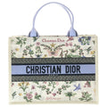 Dior Book Tote 2-Way Shoulder Bag White Lightblue Leather Canvas