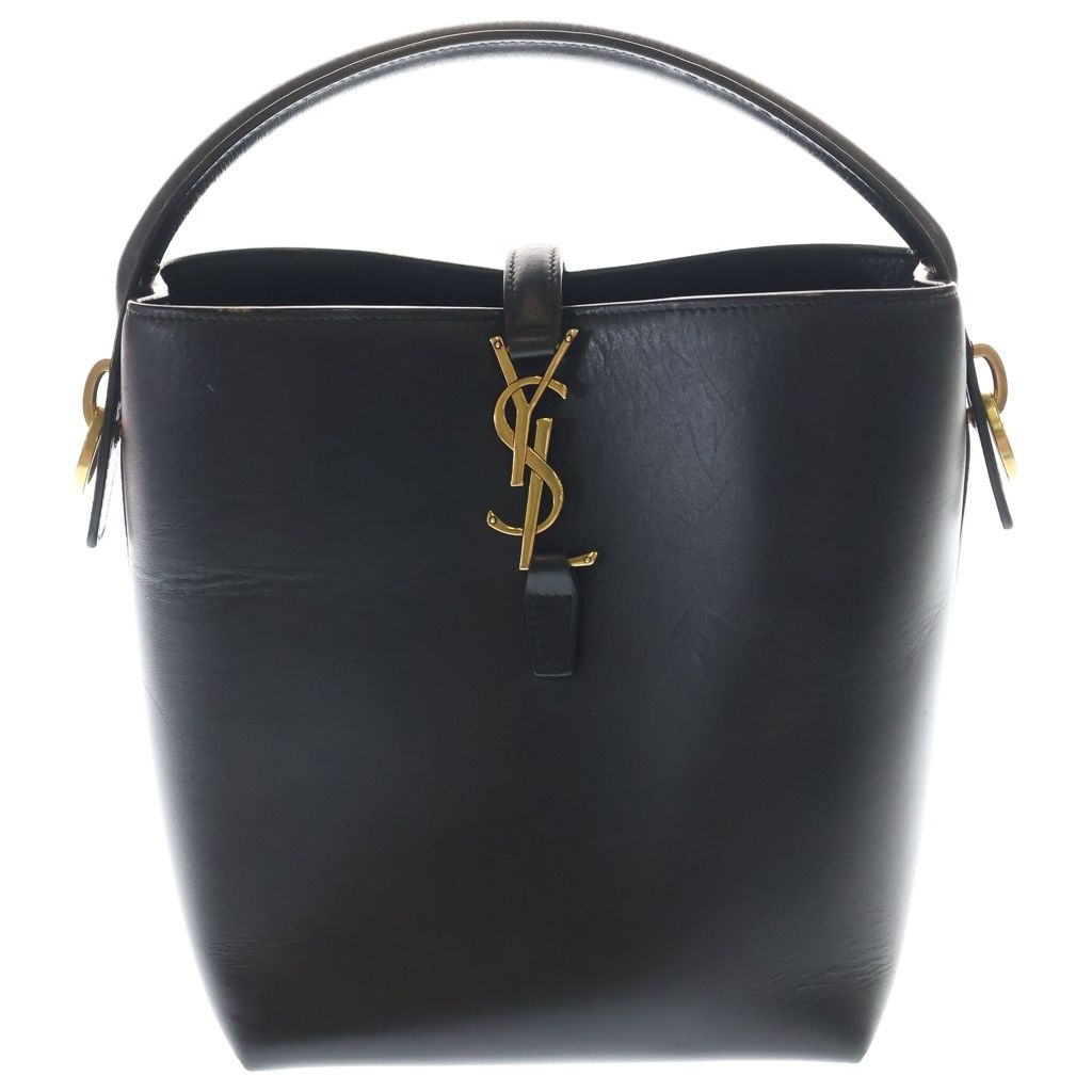 Saint Laurent Paris Bucket 2-Way Shoulder Bag Black Leather Gold