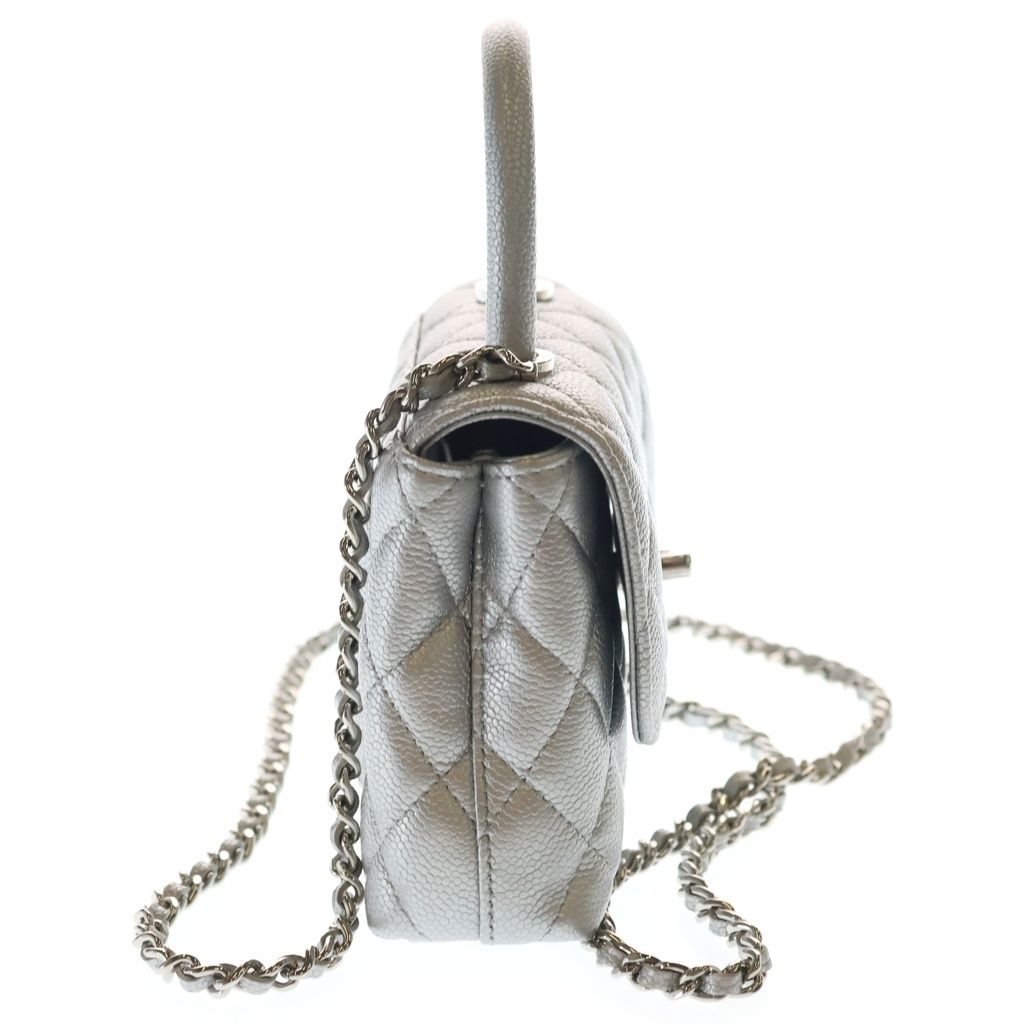Chanel Herehandle Minimini 2-Way Mini Shoulder Bag Silver Caviar Leather — view 3