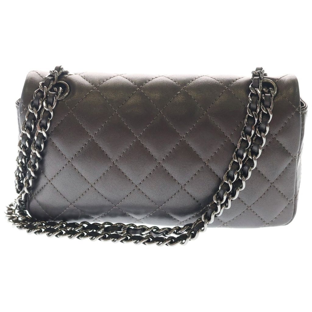 Chanel Quilted Chain Shoulder Mini Bag Metallicbrown Lambskin Silver — view 2