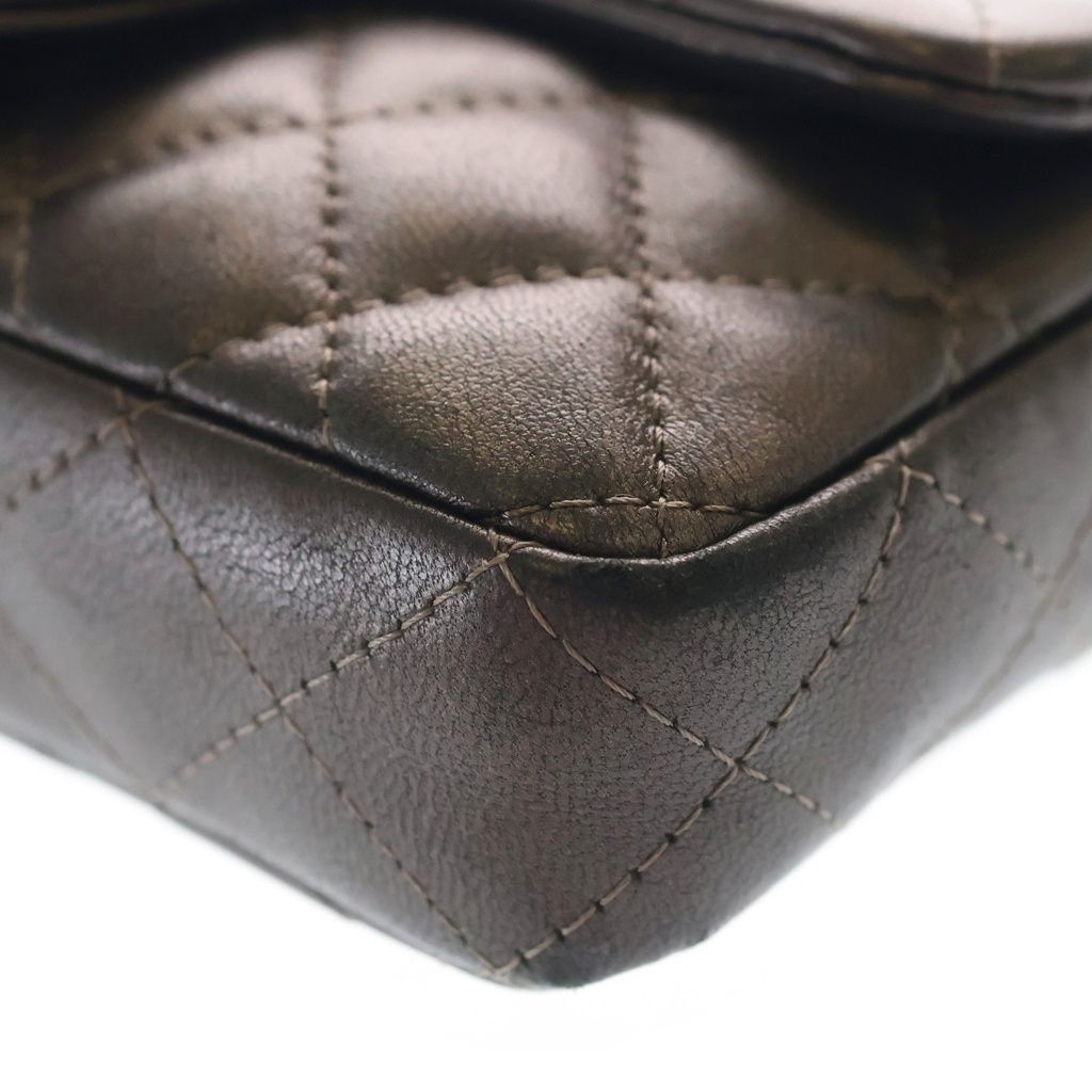 Chanel Quilted Chain Shoulder Mini Bag Metallicbrown Lambskin Silver — view 6