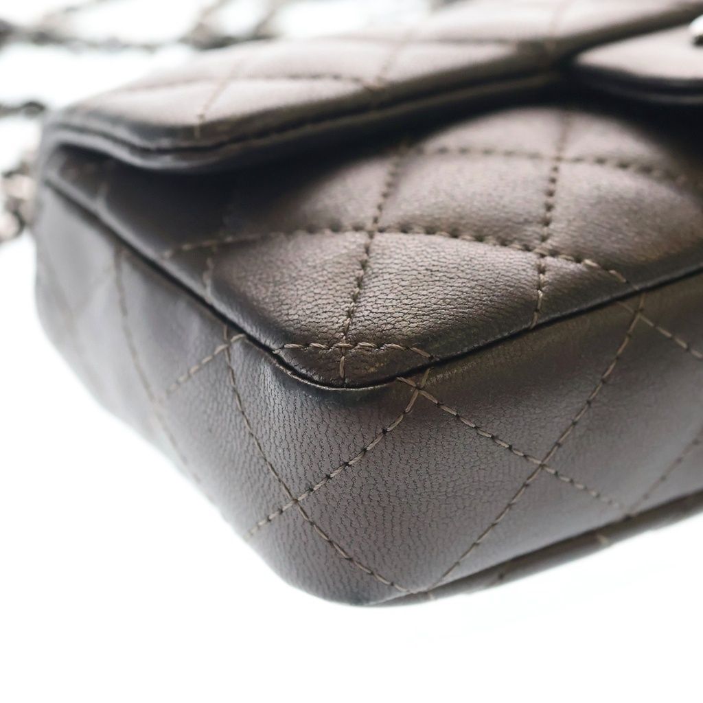 Chanel Quilted Chain Shoulder Mini Bag Metallicbrown Lambskin Silver — view 5
