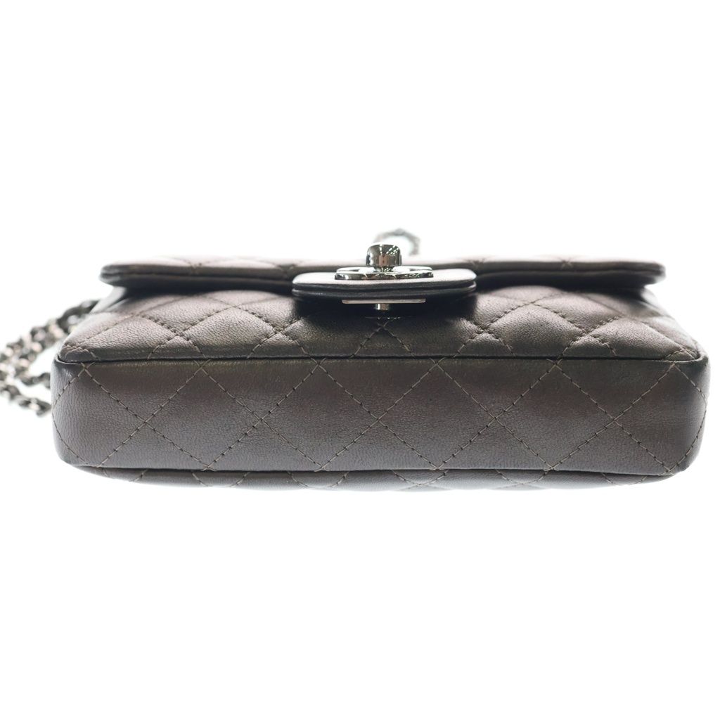 Chanel Quilted Chain Shoulder Mini Bag Metallicbrown Lambskin Silver — view 4