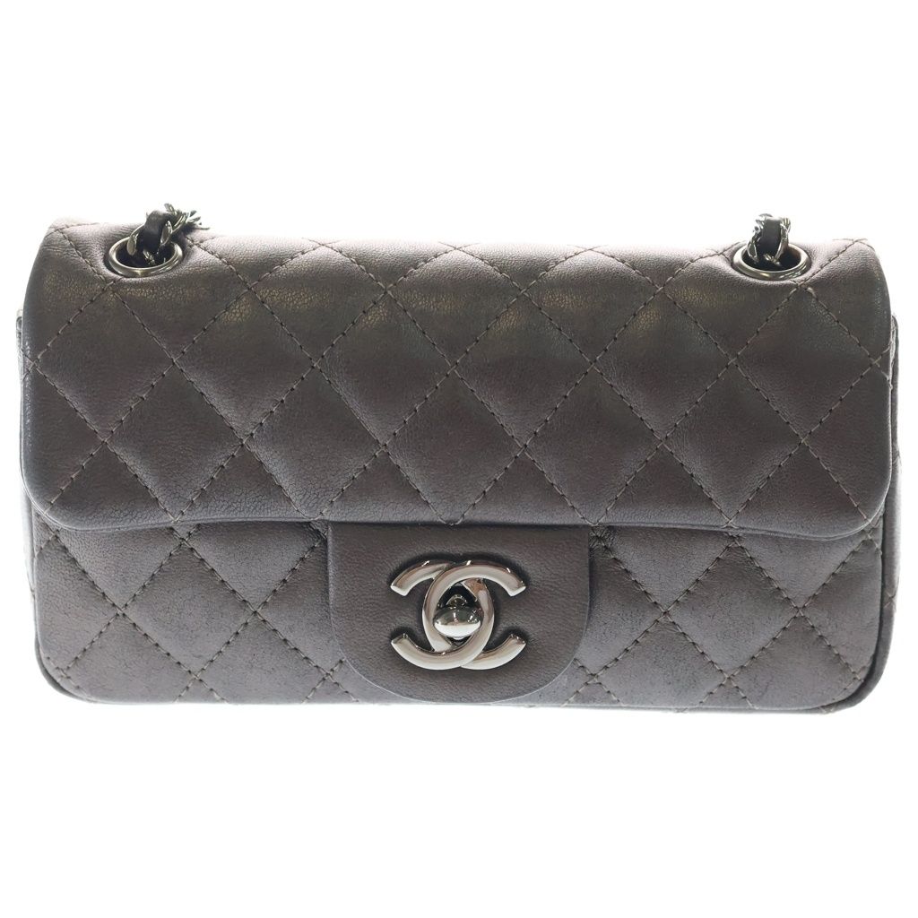 Chanel Quilted Chain Shoulder Mini Bag Metallicbrown Lambskin Silver