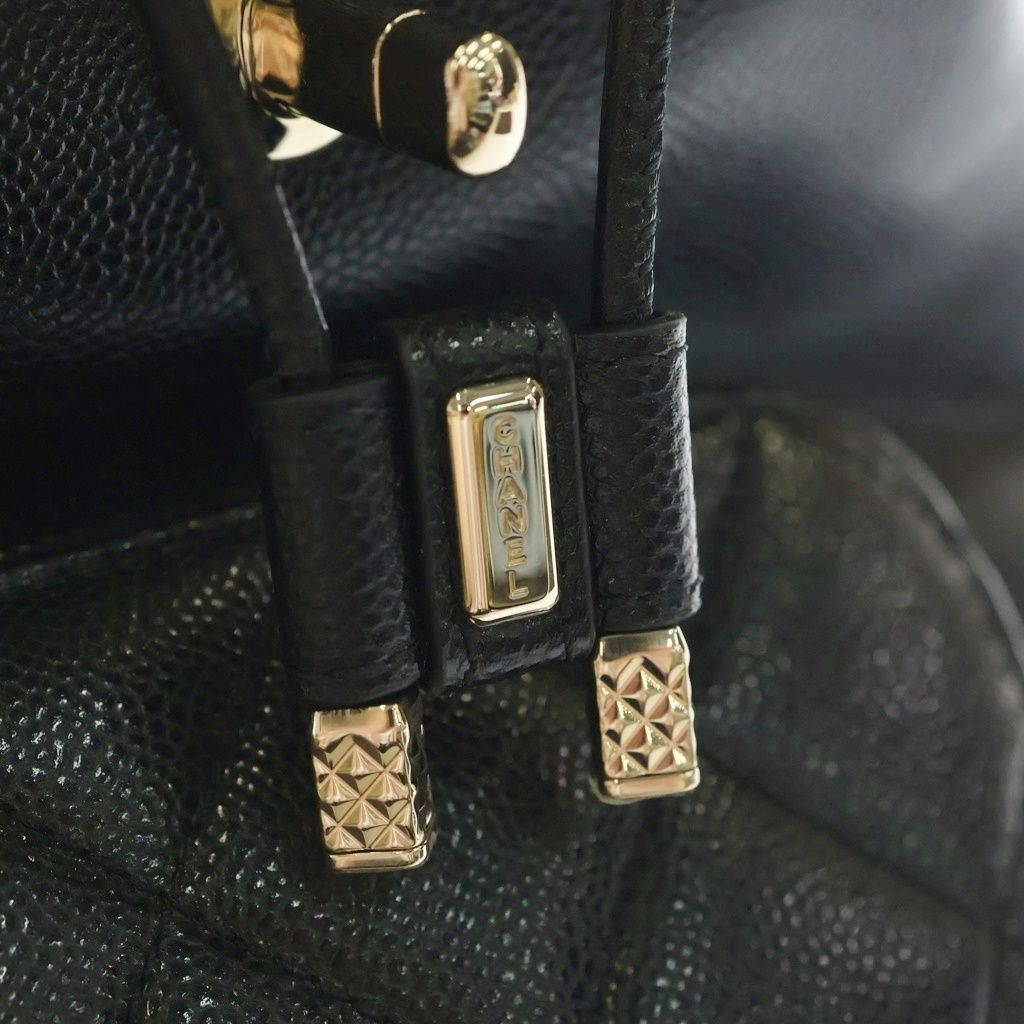 Chanel Quilted Backpack Mini Bag Black Caviar Leather Gold — view 7