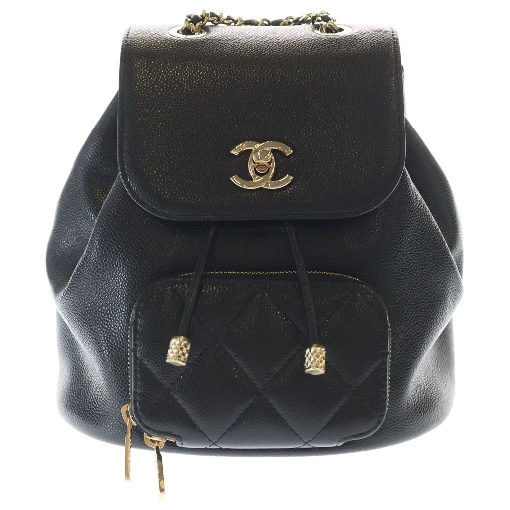Chanel Quilted Backpack Mini Bag Black Caviar Leather Gold