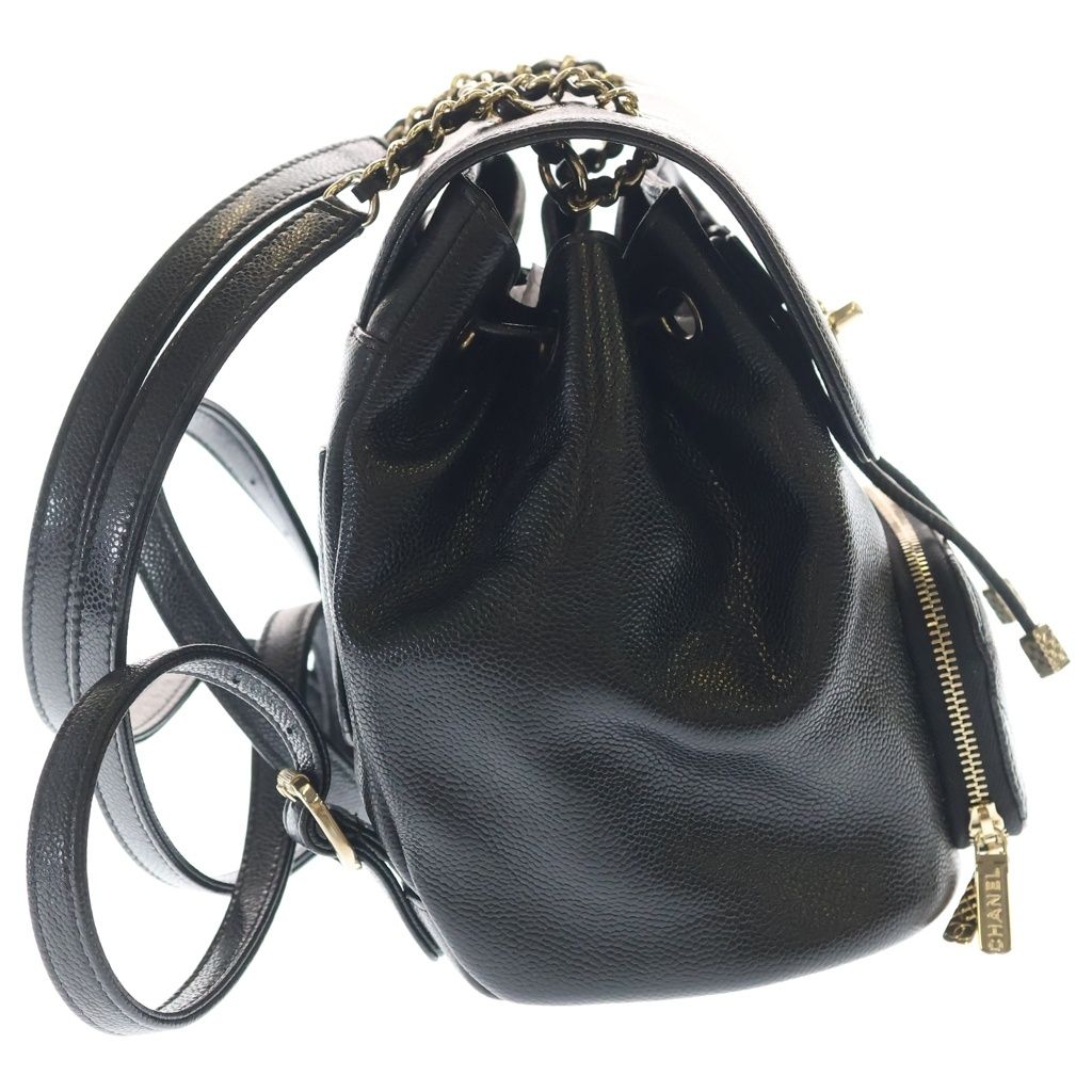 Chanel Quilted Backpack Mini Bag Black Caviar Leather Gold — view 3
