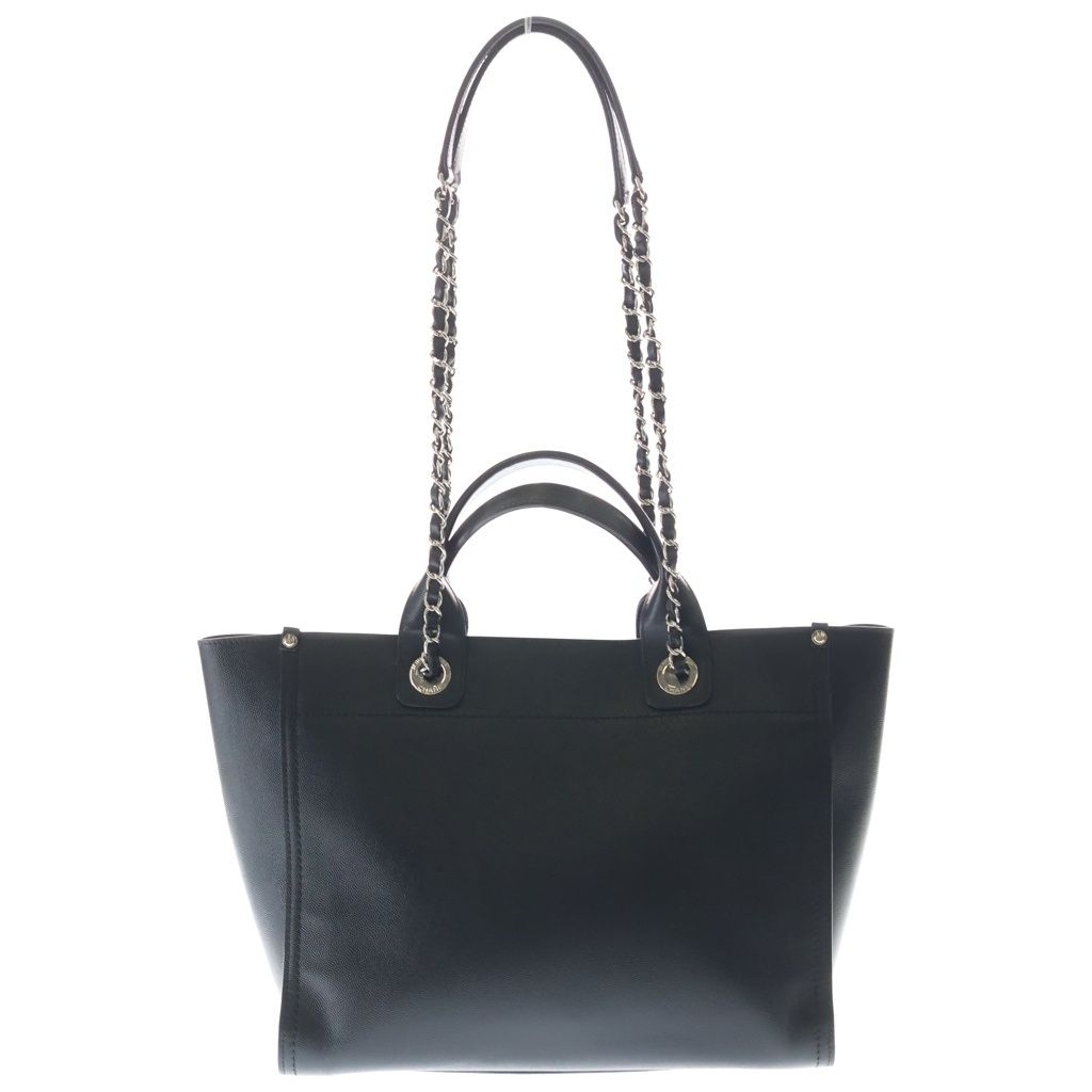 Chanel Deauville MM Chain Tote Shoulder Bag Black Caviar Leather Silver — view 2