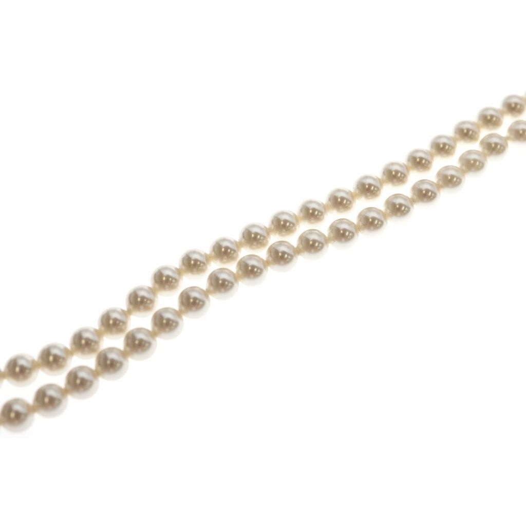 Chanel CC Logo Double Strand Fakepearl Long Necklace White Gold — view 4