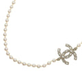 Chanel CC Logo Double Strand Fakepearl Long Necklace White Gold