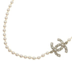 Chanel CC Logo Double Strand Fakepearl Long Necklace White Gold