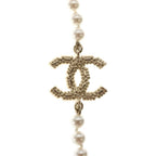 Chanel CC Logo Double Strand Fakepearl Long Necklace White Gold — view 5