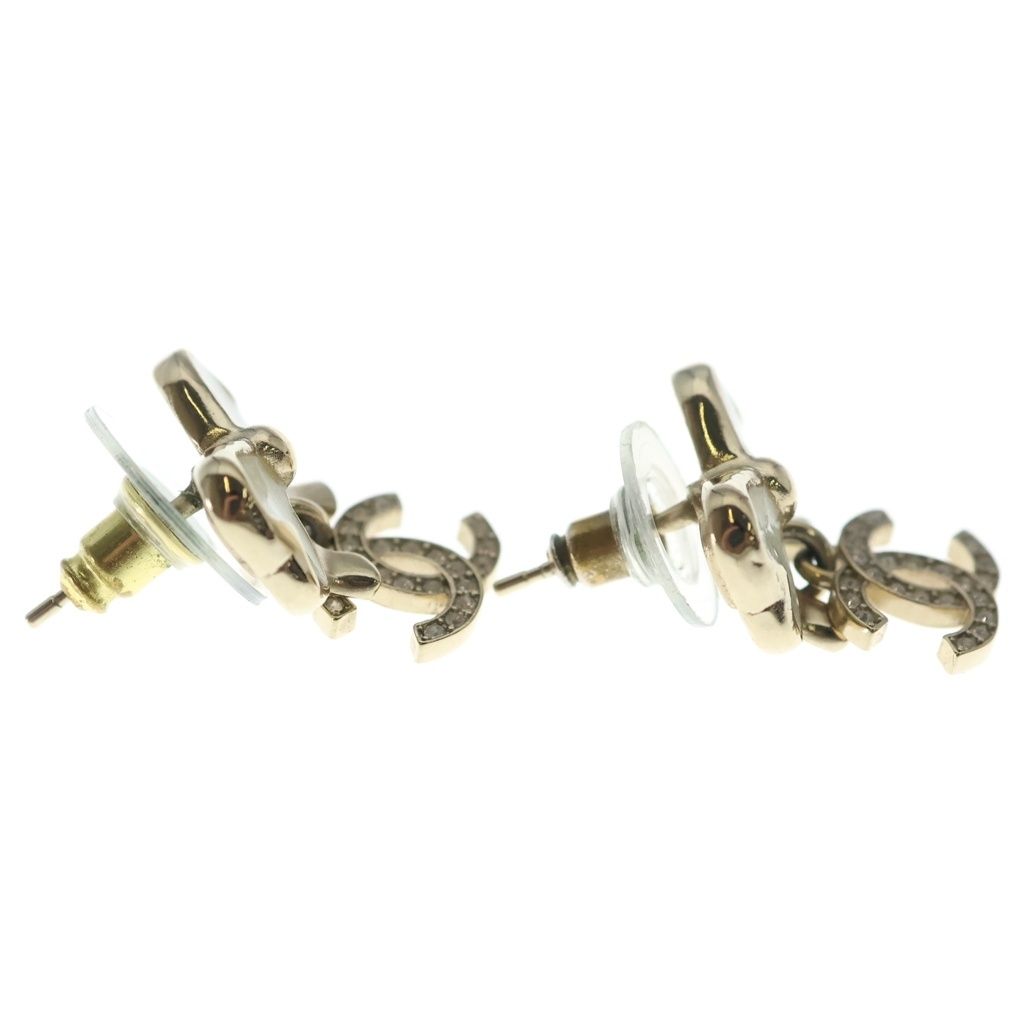 Chanel CC Logo Rhinestone Ribbon Earrings White Gold — view 4