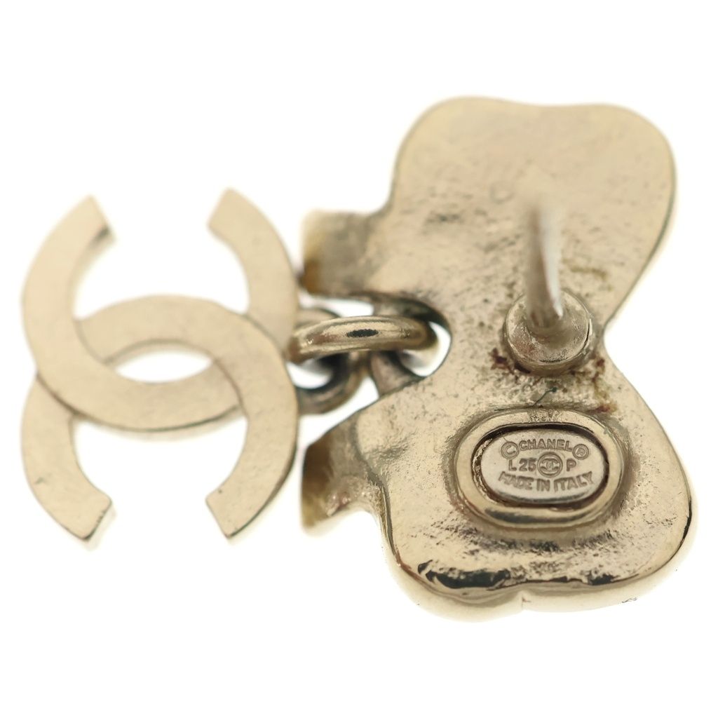 Chanel CC Logo Rhinestone Ribbon Earrings White Gold — view 5