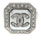 Chanel Ring CC Logo Rhinestone Silver — view 4