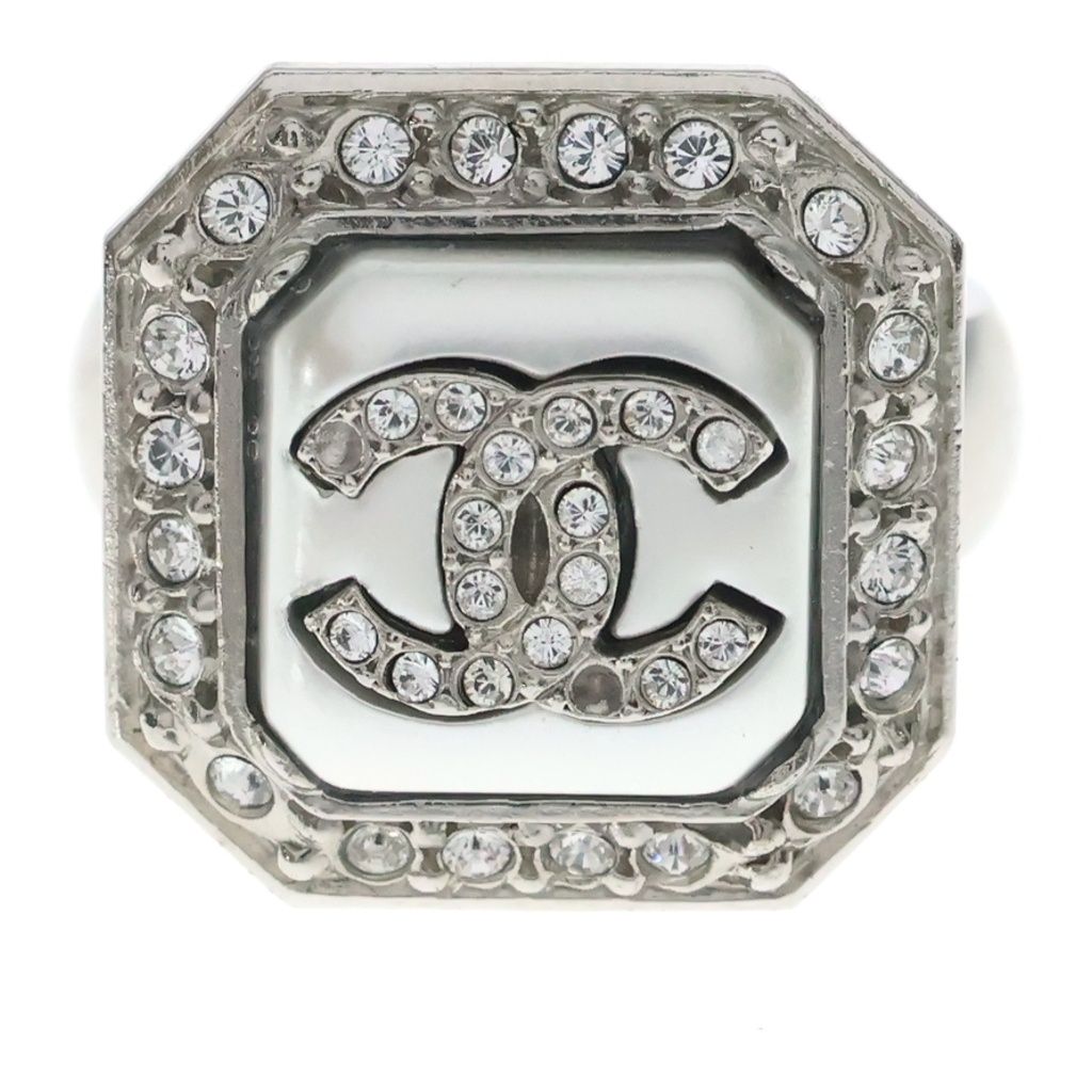 Chanel Ring CC Logo Rhinestone Silver — view 4