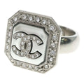 Chanel Ring CC Logo Rhinestone Silver