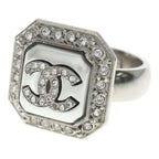 Chanel Ring CC Logo Rhinestone Silver