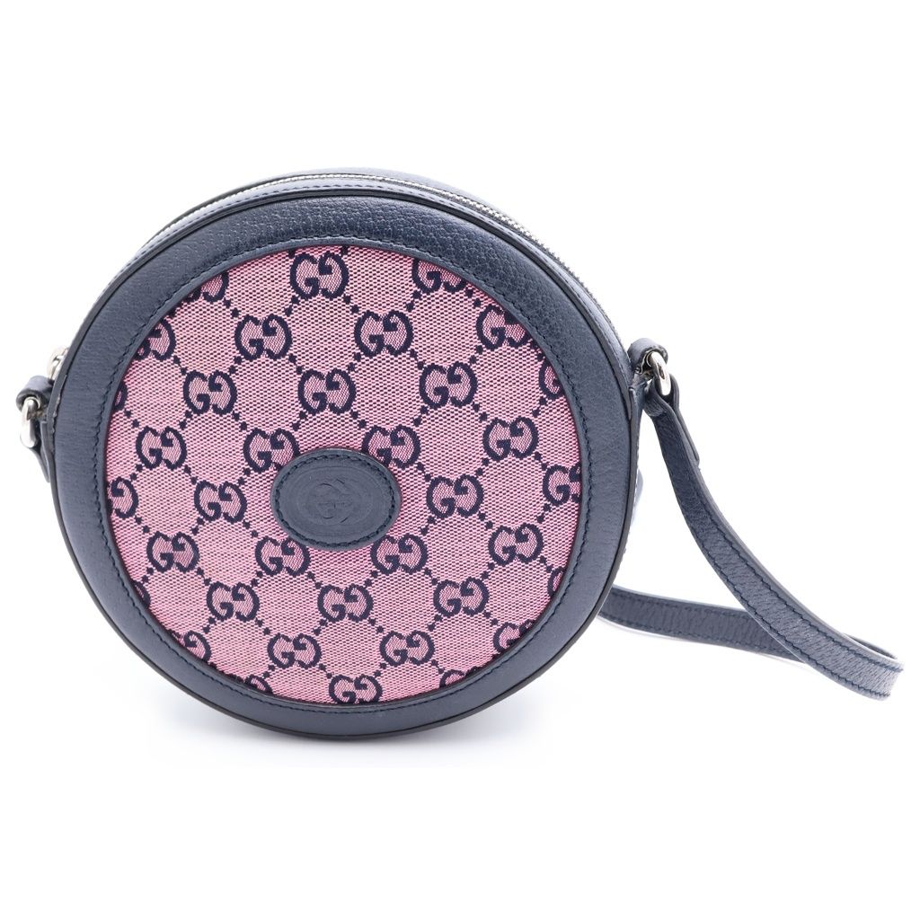 Gucci GG Canvas Round Mini Shoulder Bag Navy Pink Silver