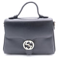 Gucci Interlocking 2-Way Shoulder Bag Black Leather Gold