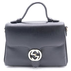 Gucci Interlocking 2-Way Shoulder Bag Black Leather Gold