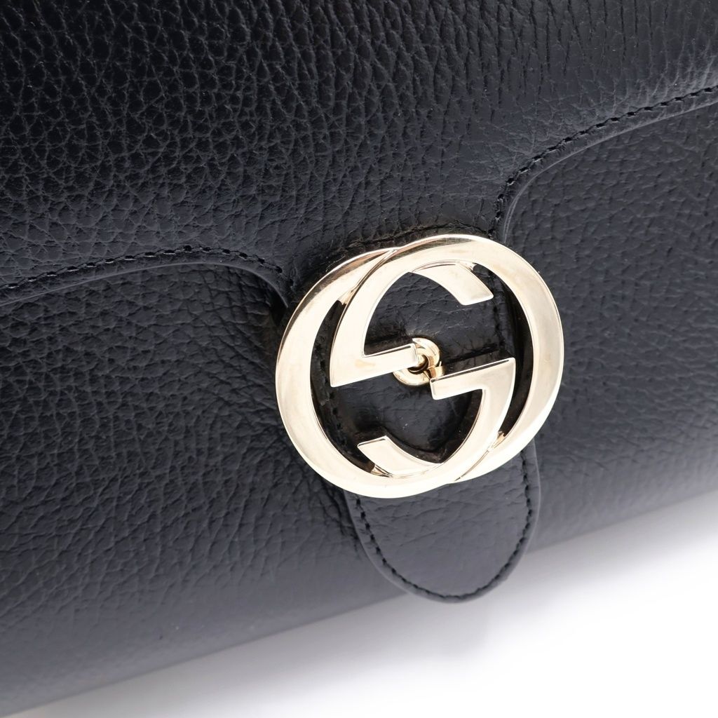Gucci Interlocking 2-Way Shoulder Bag Black Leather Gold — view 6