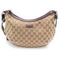 Gucci GG Canvas Shoulder Bag Brown Leather Silver