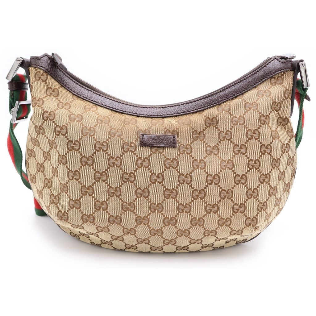 Gucci GG Canvas Shoulder Bag Brown Leather Silver