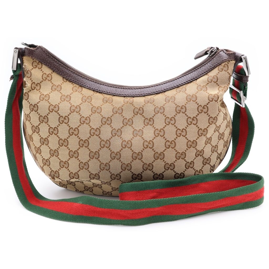 Gucci GG Canvas Shoulder Bag Brown Leather Silver — view 2