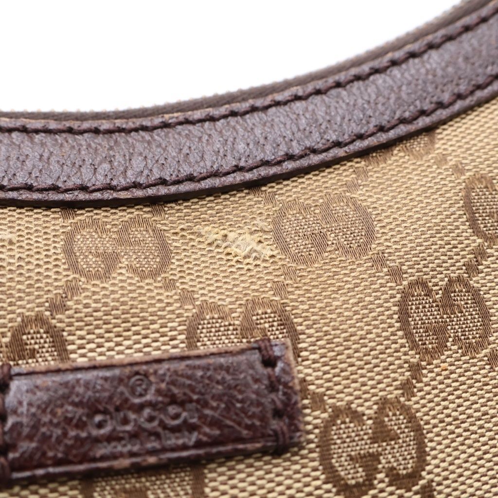Gucci GG Canvas Shoulder Bag Brown Leather Silver — view 6