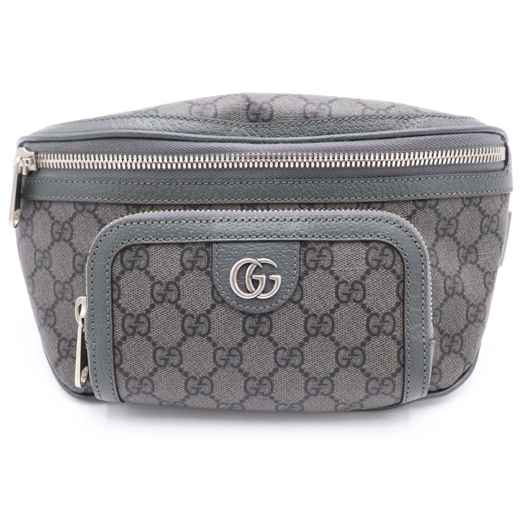 Gucci Double Di Belt Bag Khaki Gray GG Canvas Silver